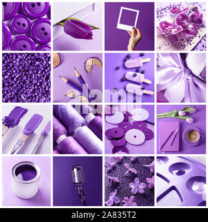 Collage aus Fotos in ultra violette Farbe Stockfoto