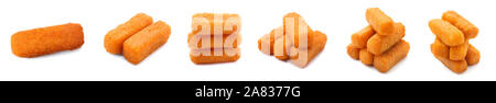 Collage mit leckeren Mozzarella Sticks auf weißem Hintergrund Stockfoto