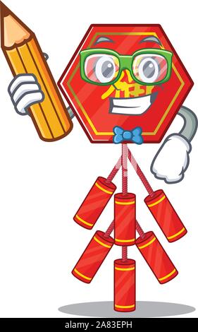 Student Holding pencilillustration Charakter chinesischen Feuerwerkskörper cartoon Form Stock Vektor