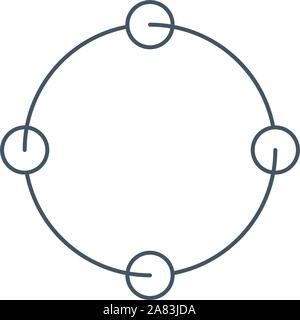 Zyklische rotation lineare Symbol, vier Kreise statt Pfeile recycling Wiederholung, Erneuerung Linien auf weissem Hintergrund - editierbare Anschlag Stock Vektor