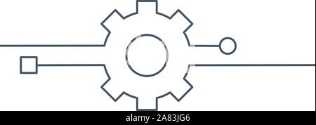 Funktion Technologie Logo. Lineare Cog, Zahnradsymbol. Vektor Illustration auf weißem Hintergrund. Stock Vektor