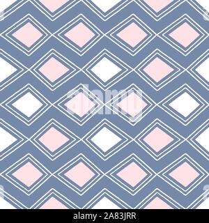 Nahtloses Design von Hand gezeichnet diamond Formen in Weiß, Pink und Blau. Eine moderne abstrakte Vektor geometrische Muster. Stock Vektor