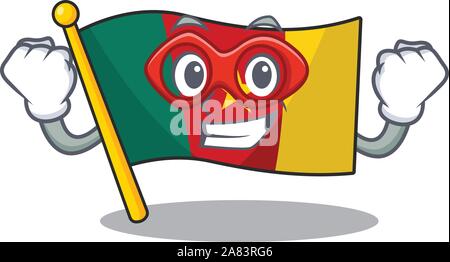 Cartoon lächelnd Flagge Kamerun auf Charakter super hero Stock Vektor