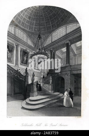 Die große Treppe, Goldsmith's Hall. Stahlstich von Henry Melville nach einer Illustration von Llewellyn Jewitt von London Interieur, ihre Kostüme und Zeremonien, Joshua Mead, London, 1841. Stockfoto