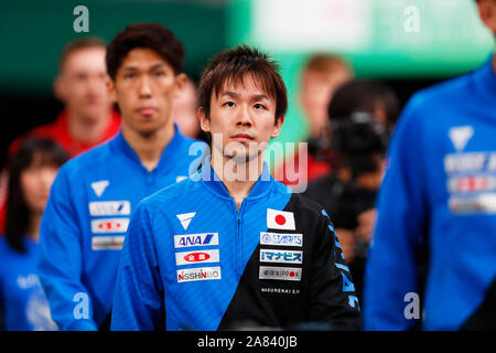 Tokyo Metropolitan Gymnasium, Tokio, Japan. 6 Nov, 2019. Koki Niwa (JPN), 6. NOVEMBER 2019 - Tischtennis: 2019 ITTF Team World Cup Men Team zwischen Japan 1-3 England an der Tokyo Metropolitan Gymnasium, Tokio, Japan. Credit: Naoki Morita/LBA SPORT/Alamy leben Nachrichten Stockfoto