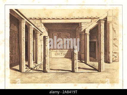 Ansicht der Venereum des Hauses des Sallust, Reg VI, Ins 2, 3-5, 30, Pompeji. Chromolithograph und Illustration von G. Autoriello von Antonio Niccolini von Pompeji: Ansichten und Restaurationen (Pompeji: Essaies et Restaurationen), durch Autoriello & De Luca, Neapel, 1898 veröffentlicht. Antonio war der Enkel des Architekten Antonio Niccolini Sr. Stockfoto