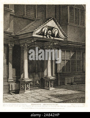 Süd-ost Ansicht der Halle von einem alten Interregnum Haus als Haus des Allgemeinen Mönch in Hannover Hof bekannt, in der Nähe von Grub Street, 1809. Erbaut um 1650. Kupferstich erstellt und von John Thomas Smith aus seiner Topographie von London, 1813 geätzt. Stockfoto