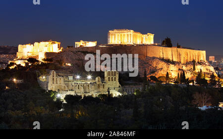 Akropolis - Parthenon von Athen in der Dämmerung der Zeit, Griechenland Stockfoto