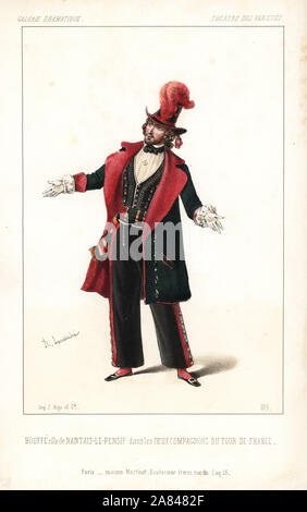 Luciano Bouffe in der Rolle des Nantais-le-Pensif in Les Deux Compagnons du Tour de France, die von lockroy und Jules de Wailly, Theater des Varietés, 1845. Papierkörbe Lithographie nach einer Zeichnung von Alexandre Lacauchie von Victor dollet's Galerie Dramatique: Kostüme des Theater de Paris, Paris, 1845. Stockfoto