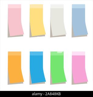 Mehrfarbige klebrige Papiernote auf weißem Hintergrund. Mehrfarbige klebrige Notiz. Stock Vektor