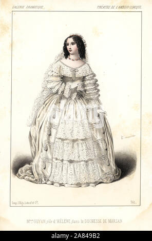 Schauspielerin Emilie Honorine Guyon als Helene in La Duchesse de Marsan, ambigu Comique, 1846. Papierkörbe Lithographie nach einer Zeichnung von Alexandre Lacauchie von Victor dollet's Galerie Dramatique: Kostüme des Theater de Paris, Paris, 1846. Stockfoto