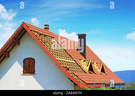 Dach eines Hauses im Bau. Stockfoto