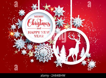 Helle Weihnachten Rahmen mit Rehen Stock Vektor