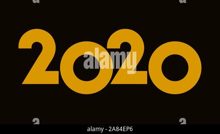 Frohes neues Jahr 2020 text Design. Design für Kalender, Grußkarten oder Drucken. Isolierte Vector Illustration auf schwarzen Hintergrund. Stock Vektor