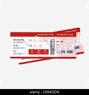 Realistische Airline Ticket Design mit Passenger Name. Auf weiß isoliert. Stock Vektor