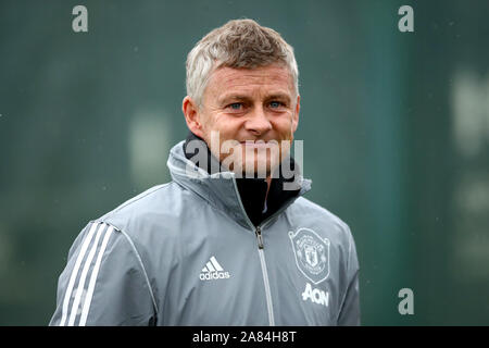 Manchester United manager Ole Gunnar Solskjær während des Trainings an der AON Ausbildung komplexer, Manchester. Stockfoto