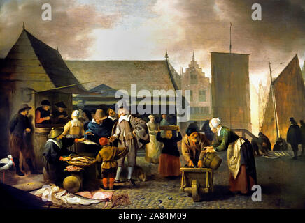 Der Fischmarkt von Hendrick Martensz Sorgh, 1650-1670 Die Niederlande, Niederländisch, Stockfoto