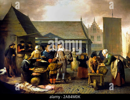 Der Fischmarkt von Hendrick Martensz Sorgh, 1650-1670 Die Niederlande, Niederländisch, Stockfoto