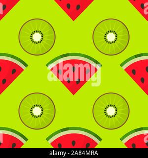 Watermelonand kiwi Scheiben sommer grün nahtlose Muster. Vector Illustration. Stock Vektor