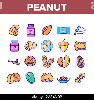 Erdnuß Essen Sammlung Elemente Icons Set Vector Stock Vektor