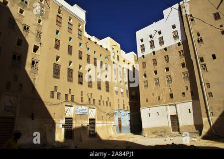 Die Stadt der mittelalterlichen Wolkenkratzern, Shibam, Wadi Hadramaut, Jemen Stockfoto