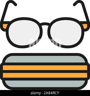 Gläser mit Case Flat Color Line Symbol. Stock Vektor