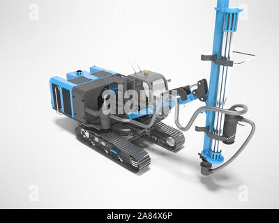 Blau selbstfahrenden Bohrgeräten für den Bau und die Verlegung von Caterpillar Anschluss montiert magestralia 3D-Render auf grauem Hintergrund mit Schatten Stockfoto