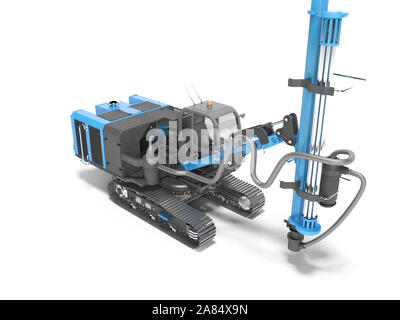 Blau selbstfahrenden Bohrgeräten für den Bau und die Verlegung von Caterpillar Anschluss montiert magestralia 3D-Render auf weißem Hintergrund mit Schatten Stockfoto