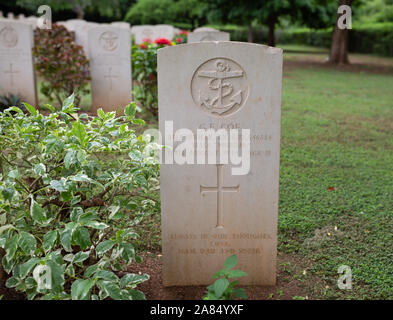 Sri Lanka, Trincomalee, Uppuveli, Commonwealth War Cemetery, Gräber und wichtigsten Kreuz memorial Stockfoto
