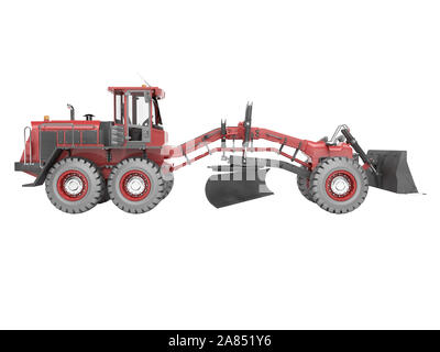 Baumaschinen rote Sortierer für das Planieren Straßen für die Asphaltierung 3D-Render auf weißem Hintergrund kein Schatten Stockfoto