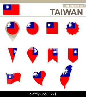 Taiwan Flagge Sammlung, 12 Versionen Stock Vektor