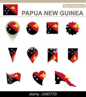 Papua Neu Guinea Flagge Sammlung, 12 Versionen Stock Vektor