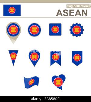 ASEAN-Flag Collection, 12 Versionen Stock Vektor