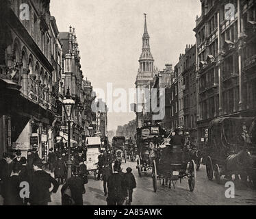 Von "Der beschreibende Album von London" von George H Birke 1896-Text extrahieren: 'Londons Vertreter Street,' und als Vertreter nun wie war es vor 500 Jahren und mehr, denn es hat immer die Hohe Straße wurde, wie es war, von der Stadt. Und die Szene von vielen ein Festzug, und auch von anderen nicht ganz so Pacific, für die "Kinder von Chepe', wie die prentices genannt wurden, nicht immer s'halten Sie - hervorragende Turm von St. Mary le Bow, von Sir Christopher Wren, würde Gnade keine Durchgangsstraße, und neben der Kirche noch existiert eine feine Norman Krypta, eine der fortner durch den großen Brand von 1666 verschont. ' Stockfoto