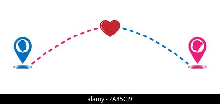 Farbe Symbol der Liebe in der Ferne. Flache Bauform. Stock Vektor