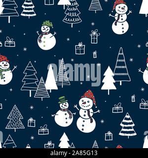 Spaß und niedlichen hand Schnee mans nahtlose Muster, Winter themed Kulisse - toll für Textilien, Verpackung, Banner, Wallpaper, Vektor Design gezeichnet Stock Vektor