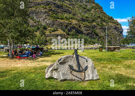 Norwegen. Norvegia. Das Dorf Flam entlang Aurlandsfjord Stockfoto