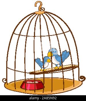 Zwei blaue Vögel im Käfig Abbildung Stock Vektor