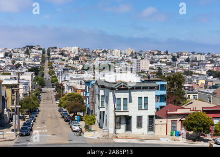 Blick auf Lyon Straße von Geary Boulevard; San Francisco, Kalifornien, USA Stockfoto