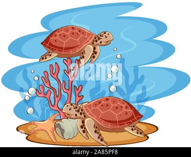 Szene mit Meeresschildkröten schwimmen im Meer Abbildung Stock Vektor