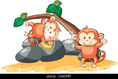 Zwei Affen auf dem Baum Abbildung Stock Vektor