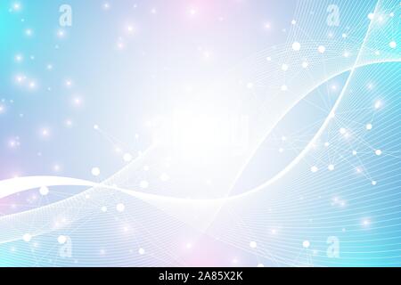 Erweiterung des Lebens. Bunte explosion Hintergrund mit angeschlossenen Leitung und Punkten, Wave fließen. Visualisierung Quantum Technologie. Abstrakte Grafik Stock Vektor