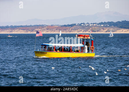 "Kleine Meerjungfrau" glasbodenboot Position heraus auf eine Whale Watching Tour von Fishermans Wharf, Monterey, Kalifornien, Vereinigte Staaten von Amerika. Stockfoto