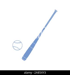 Sky Blue bat und Baseball auf Weiß Stock Vektor