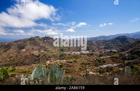 Gran Canaria, Oktober, Luftaufnahme über landwirtschaftliche Gemeinde Teror Stockfoto