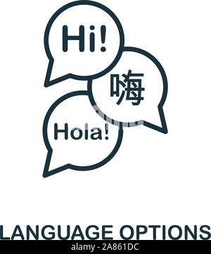Sprache Symbol Optionen umriss Stil. Dünne Linie kreative Sprache Optionen Symbol für Logo, Grafik Design und mehr Stock Vektor