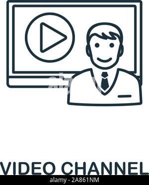 Video Channel Symbol Umrisse Stil. Dünne Linie Creative Video Kanal Symbol für Logo, Grafik Design und mehr Stock Vektor