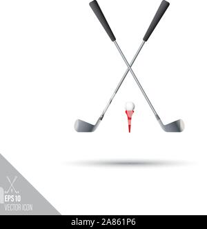 Glatten Stil gekreuzt Golf Clubs, T-Stück und die Kugel Symbol. Sportgeräte Vector Illustration. Stock Vektor