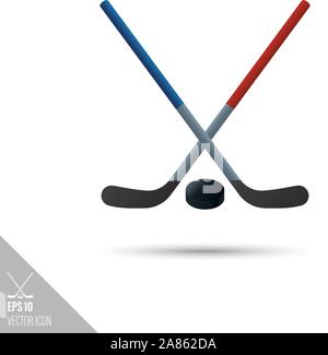 Glatten Stil gekreuzt Eis Hockeyschläger und Puck Symbol. Sportgeräte Vector Illustration. Stock Vektor
