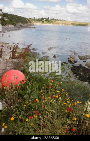 Gerrans Bay von Portscatho, mit Pednvadan, Rosevine und Porthcurnick Strand in der Entfernung: Cornwall, England, Großbritannien Stockfoto